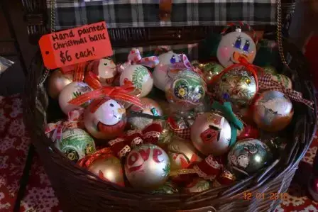 Painted holiday ornaments at Peterson Family Farm